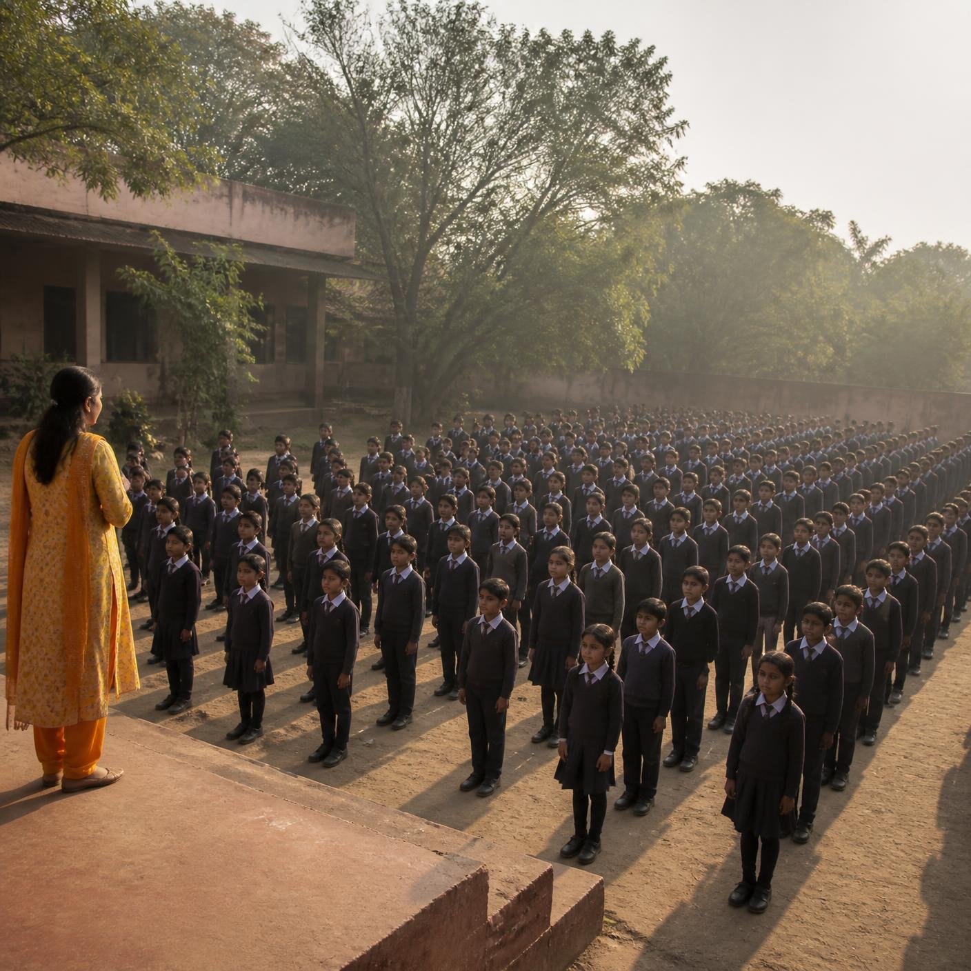 Morning assembly in the school courtyard